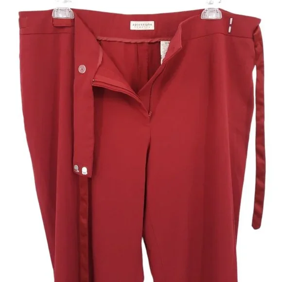 VTG 90s Apostrophe Burgundy High Rise Satin Ribbon Belt Bow Tie Dress Pants 18 - Picture 7 of 12